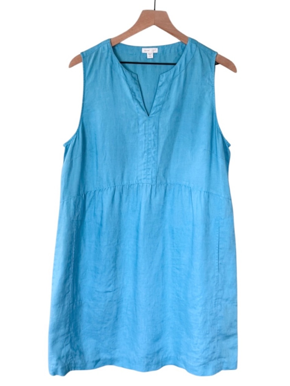 J. Jill 100% Linen Love Linen Sleeveless Dress Pockets Aqua Blue Large Petite